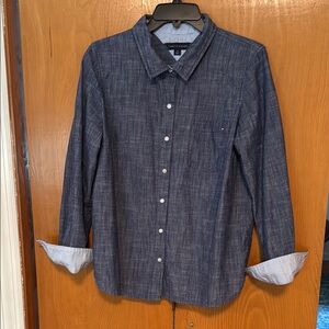 Tommy Hilfiger Blue Cotton Roll-tab Utility Shirt Sz L